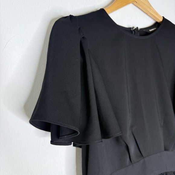 Express Black Ruffle Peplum Blouse Size Small Flutter Sleeve - Picture 6 of 7